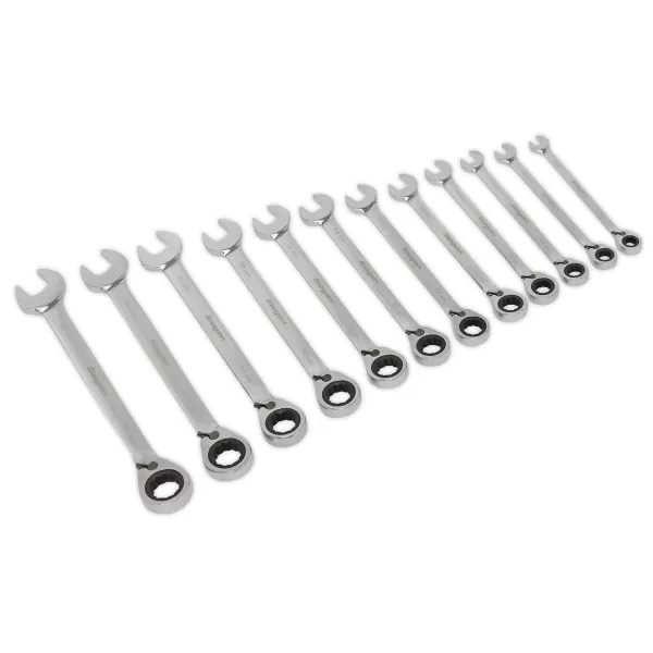 image of Genuine SEALEY S0840 Reversible Ratchet Combination Spanner Set 12pc Metric