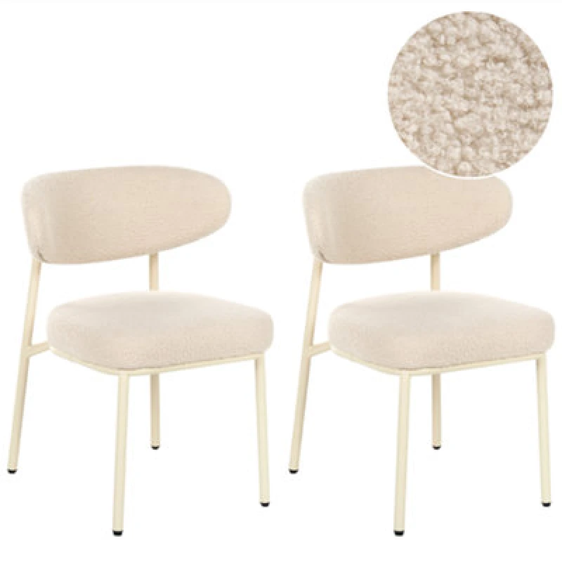 Image of Beliani Set Of 2 Dining Chairs Unity Boucle Light Beige