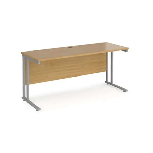 image of Office Desk 1600mm Rectangular Desk With Cantilever Leg Oak Tops With Silver Frames 600mm Depth Maestro 25