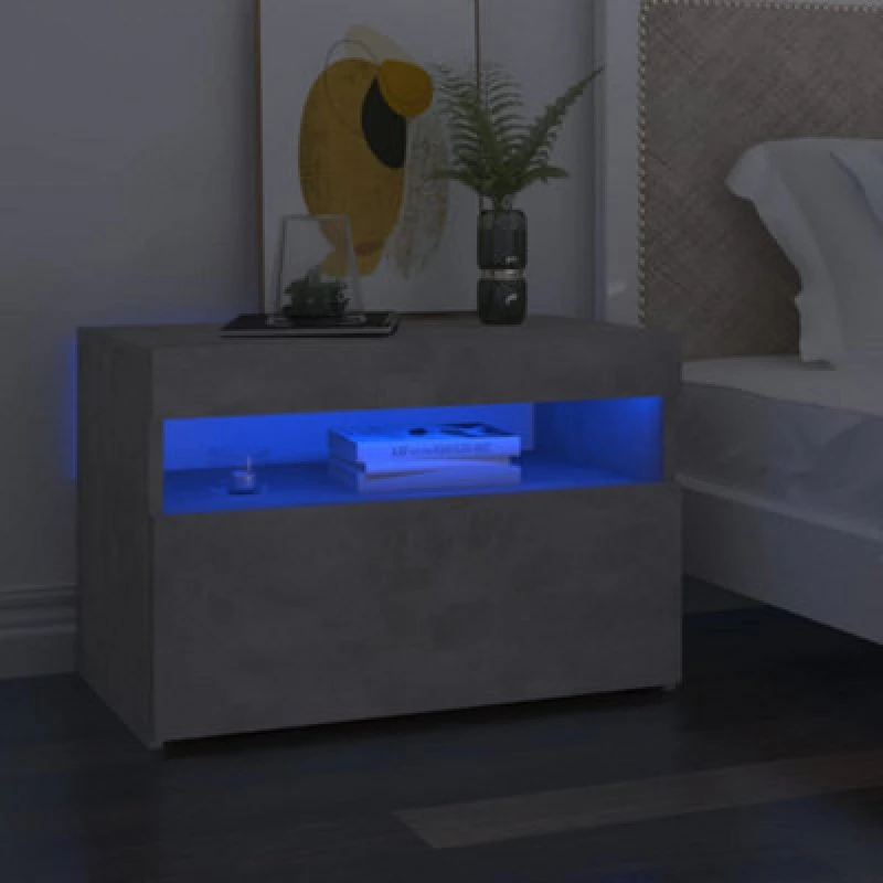 Image of VIDAXL Bedside Cabinet & LED Lights 2 pcs Concrete Grey 60x35x40cm vidaXL 8720286640654