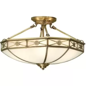 image of Interiors 190004P50 - 4 Light Semi Flush Ceiling Light Antique Brass, Frosted Glass, E27