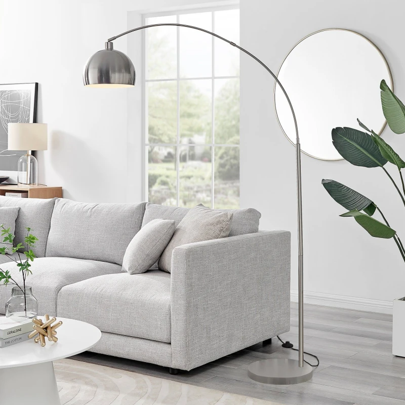 Image of FurnitureboxUK FurnitureboxUK Holden Energy Efficient Metal Floor Arc Standing Lamp Light With Marble Base (Including Bulb) in Silver Silver One Size