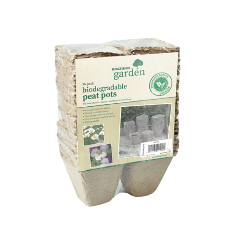 Image of Kingfisher 36 Pack 8cm (3in) Biodegradable Square Peat Pots PPOTSS