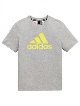 Image of Adidas Youth Boys Must Haves Badge Of Sport T-Shirt - Medium Grey Heather
