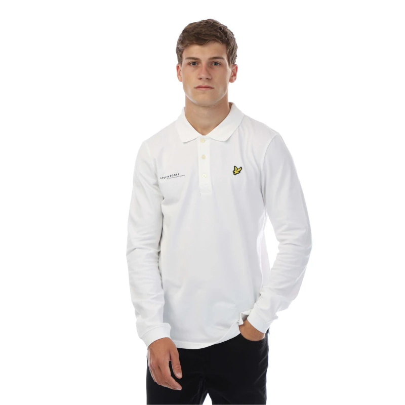 Image of Lyle and Scott Co-Ordinate Print Long Sleeve Polo Shirt White male S