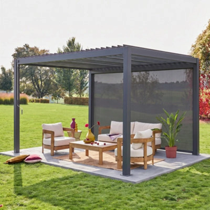 Image of sweeek 3x4m Louvered Pergola With 4m Privacy Screen Dark Grey
