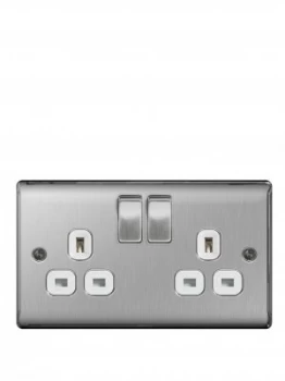 image of British General Brushed Steel 13A 2G Double Switched Socket