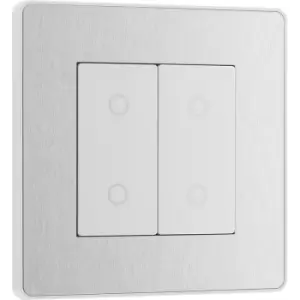 Image of BG Evolve Brushed Steel (White Ins) 200W Double Touch Dimmer Switch, 2-Way Master in Silver