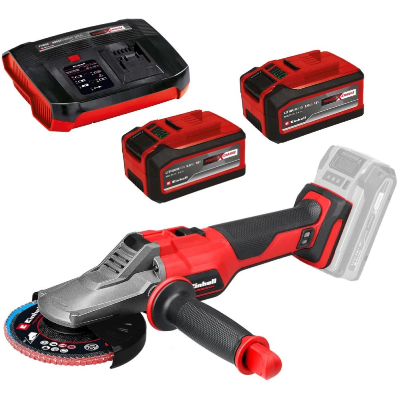 Image of Einhell Professional TP-AG 18/125 F Li BL 18v Cordless Brushless Angle Grinder 125mm 2 x 8ah Plus Li-ion Charger No Case TP-AG 18/125 F Li BL