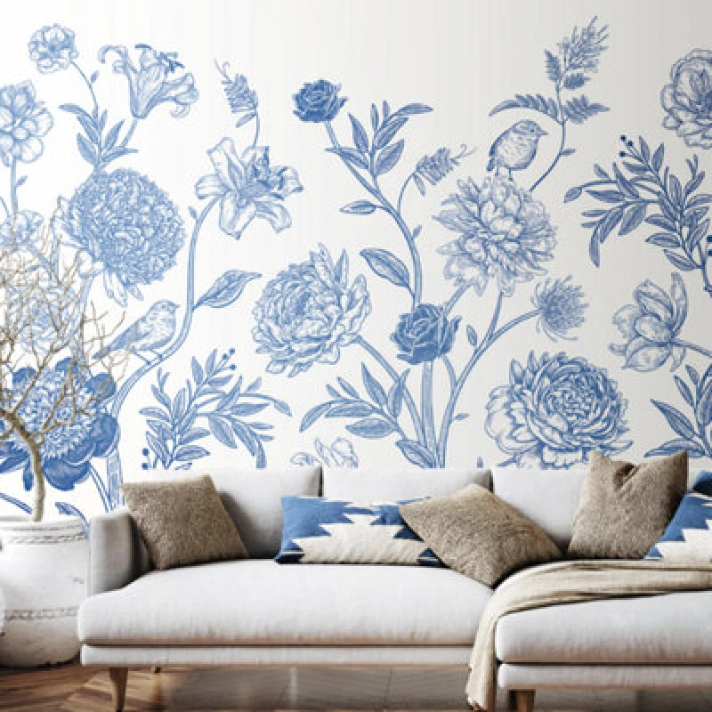 Image of Origin Murals Jacobean Rose Trail - Navy Blue Matt Smooth Paste The Wall Mural 350Cm Wide X 280Cm High