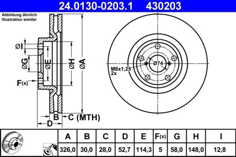 Image of ATE 24.0130-0203.1 Brake disc Vented, Coated Brake Disc (82)