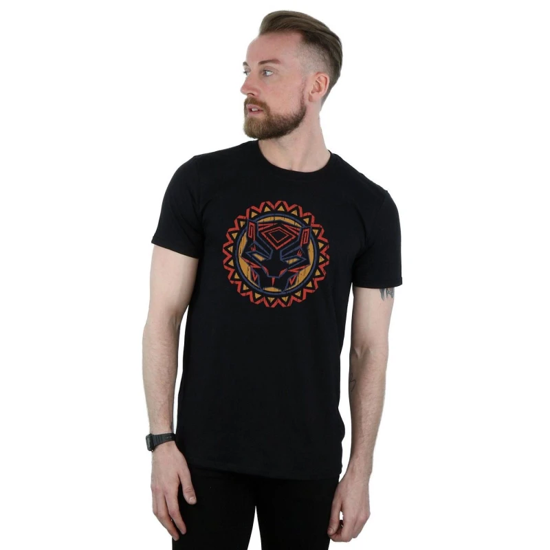 Image of Marvel Marvel Men Black Panther Tribal Panther Icon T-Shirt Size: Small Black S Male 5057736558294