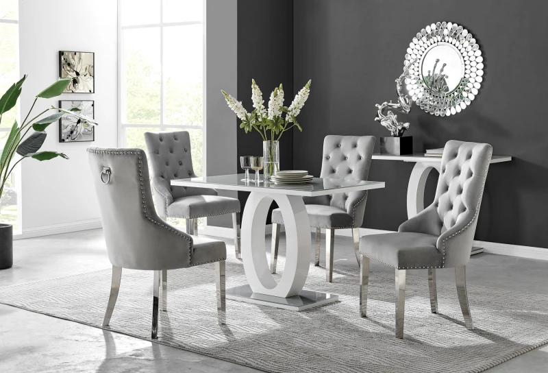Image of FurnitureboxUK FurnitureboxUK Giovani 4 Grey Dining Table & 4 Velvet Belgravia Chairs Grey One Size Unisex 5056542650185