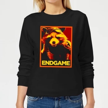 Image of Avengers Endgame Rocket Poster Womens Sweatshirt - Black - XL