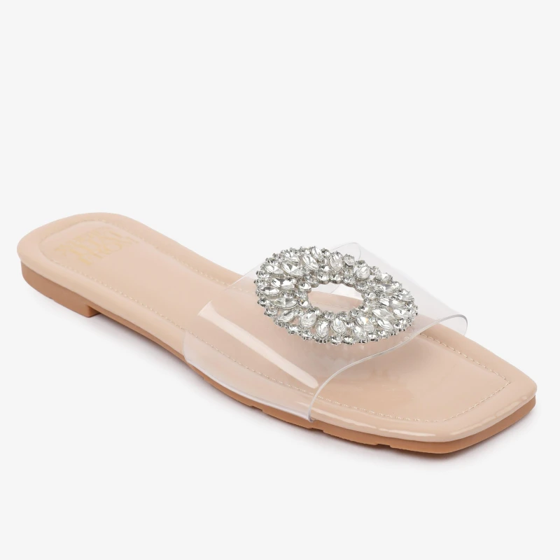 Image of Where's That From 'Robyn' Perspex Flat Sandals With Sparkly Gems Detailing Nude
