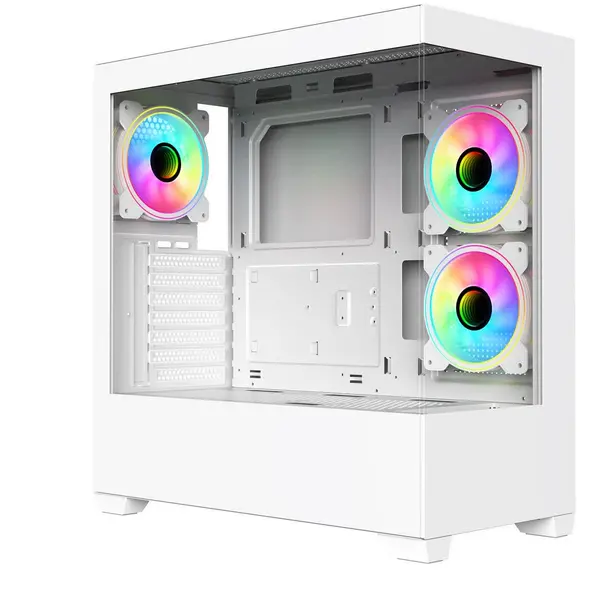 image of CiT Sense White ATX Gaming Case with Tempered Glass Front and Side Panels - CIT-SENSE-W