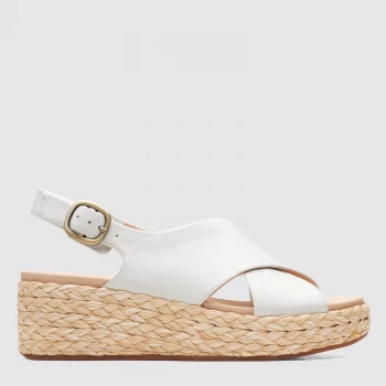 image of Clarks Womens Kimmei Cross Leather Wedged Sandals - White - UK 3