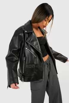 Image of Oversized Belted Biker Jacket