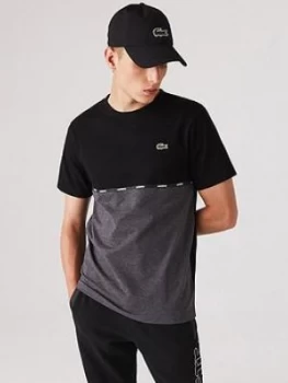 Image of Lacoste Cut & Sew Marl Detail T-Shirt - Black/Grey Size M Men