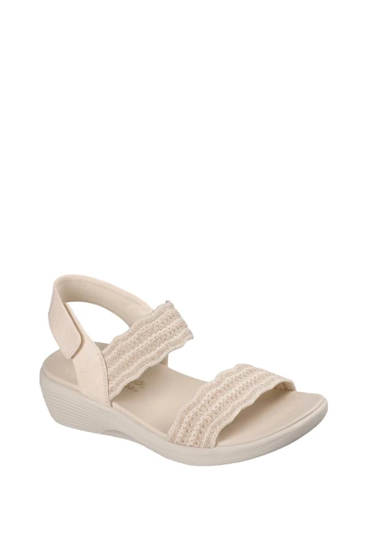 Image of Skechers Womens AYRA Metallic Knit Sling Back W/ Luxe Foam Off-White metallic Size: 5 Off-White Female 5