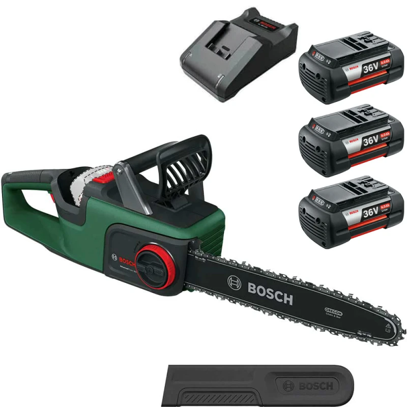 Image of Bosch ADVANCEDCHAIN 36V-35-40 36v Cordless Chainsaw 350mm 3 x 4ah Li-ion Battery Charger ADVANCEDCHAIN 36V-35-40