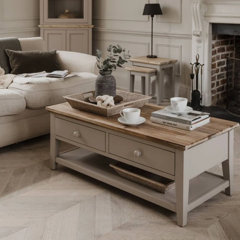 Image of Statement Furniture Florence Coffee Table with Drawers in Taupe Unisex