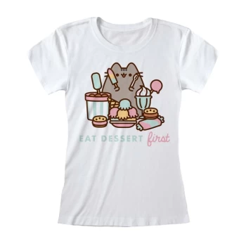 Image of Pusheen - Eat Dessert First Womens XX-Large T-Shirt - White