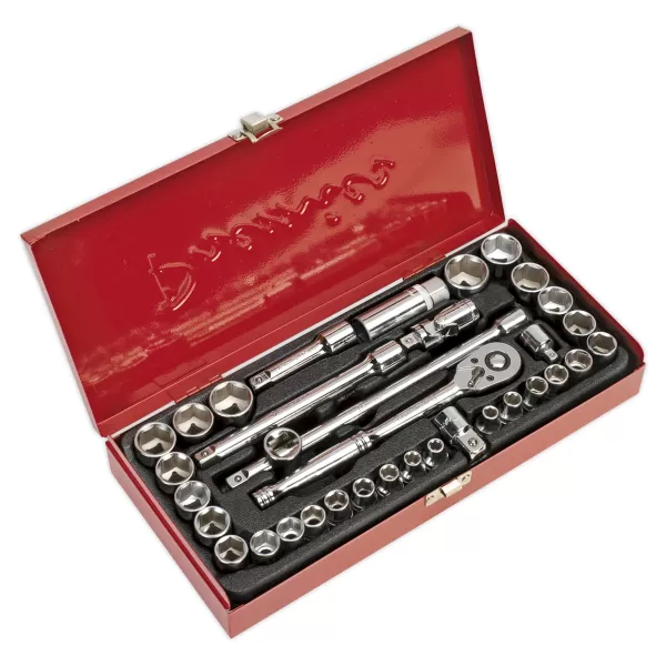 image of Sealey AK691 Socket Set 35pc 3/8Sq Drive 6pt WallDrive&#174; - DuoMetric&#174;