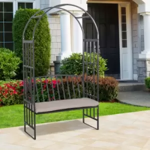 image of Outsunny Garden Arbor Arch Bench Padded Seat Outdoor Steel