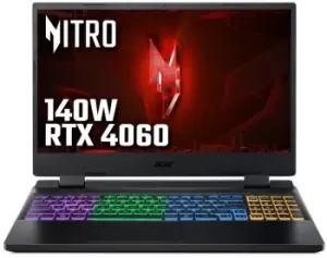 Image of Acer Nitro 5 AN515-58 Gaming Laptop, Intel Core i7-12650H, 16GB RAM, 1TB PCIe SSD, 15.6" Quad HD IPS 165Hz, NVIDIA GeForce RTX 4060 8GB, Windows 11 H
