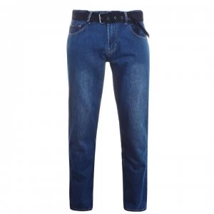 image of Pierre Cardin Web Belt Mens Jeans - Vintage Blue