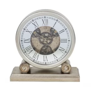 Image of WILLIAM WIDDOP Silver Wooden Mantel Clock with Moving Cogs