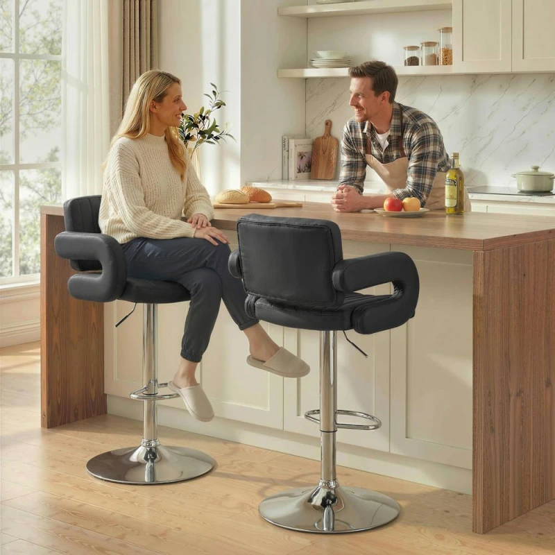 Image of HOMCOM Bar Stools Adjustable Swivel with Armrest Set of 2 Black Unisex