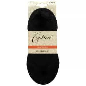 image of Couture Womens/Ladies Lace Liner Socks (Pack of 2) (One Size) (Black)