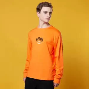 Image of Batman Embroidered Chest Long Sleeve T-Shirt - Orange - L