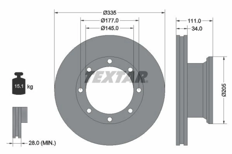Image of Brake disc TEXTAR 93102300