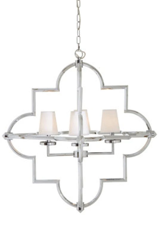 Image of Orsina Arabesque Pendant Light, Moorish Chrome Ceiling Light With Fabric Lamps, Exotic Style Pendant Lighting