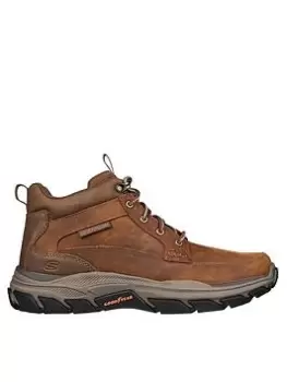 Image of Skechers Respected Mid Top Leather Moc Toe Lace-up Boot, Brown, Size 10, Men