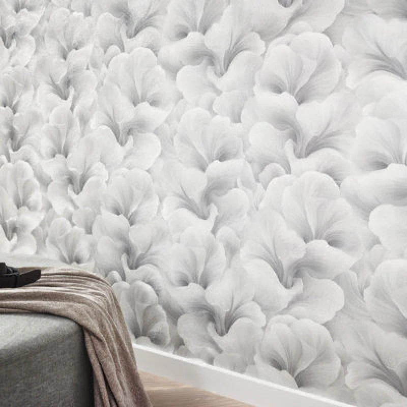 Image of Erismann Erismann Floral Glow Light Grey Vinyl Wallpaper light grey