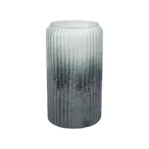 image of Ivyline Verre Frosted Ribbed Glass Atlantic Blue Vase H25.5cm W14.5cm