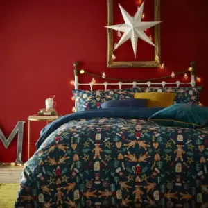 Image of Furn Yuletide Treats Seasonal Reversible Duvet Cover Set, Navy, Double