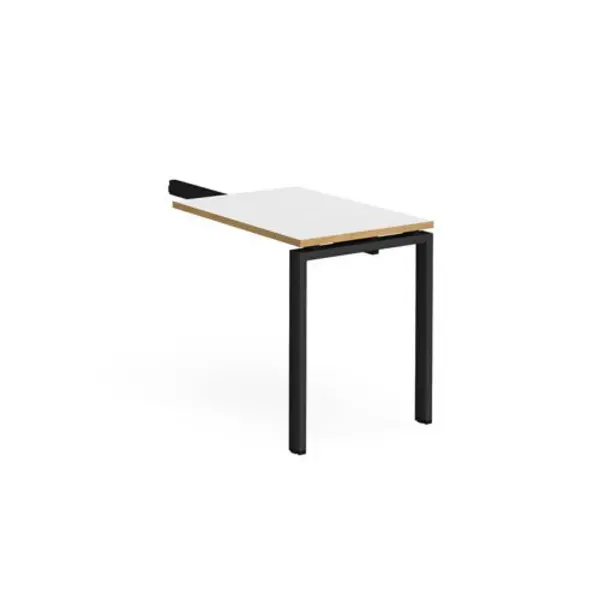 Image of Adapt Adapt add on unit single return desk 800mm x 600mm - Black frame, white top with oak edge White/Oak ER86-AB-K-WO