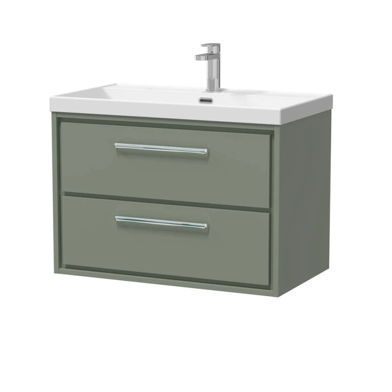 Image of Balterley Bathroom Wall Hung 2 Soft Close Drawer Vanity Unit Basin, Green, 800mm in Green Green Unisex