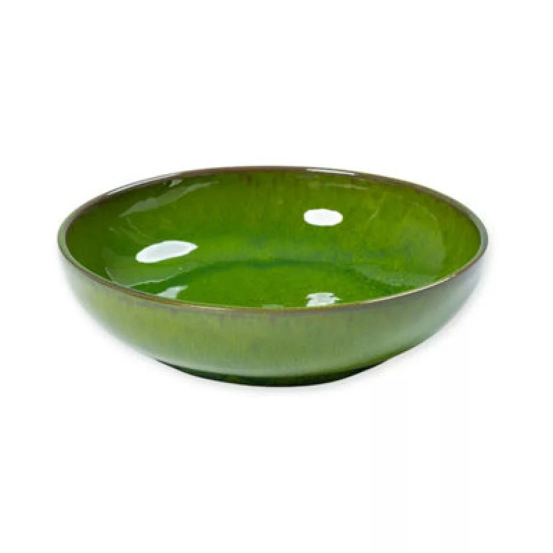 Image of Verano Spanish Ceramics Selena Glazed Hand Dipped Kitchen Dining Medium Bowl Dark Green (Diam) 22Cm
