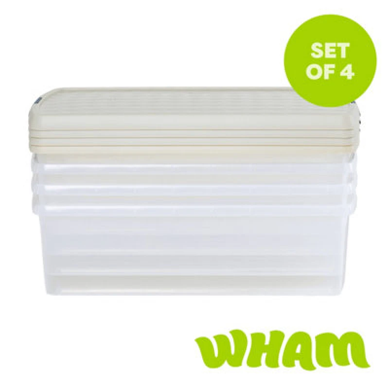 Image of Wham Clip Pack of 4 30l Storage Boxes With Lids Stone
