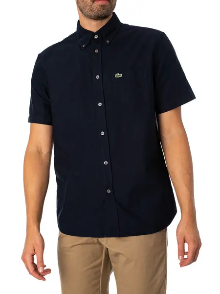 image of Lacoste Regular Logo Short Sleeved Shirt Blue Marine L