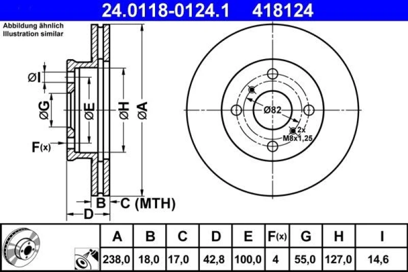 Image of ATE 24.0118-0124.1 Brake disc Vented, Coated Brake Disc (82)