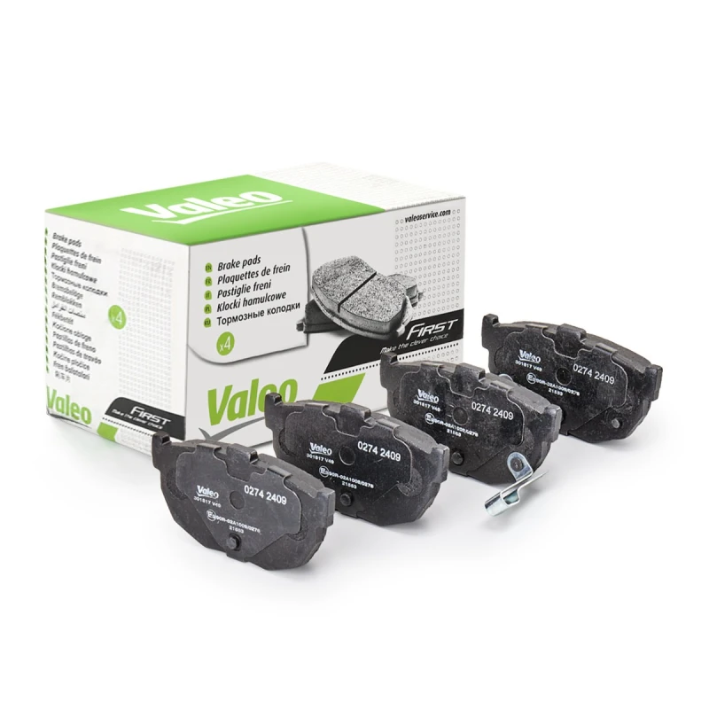 Image of VALEO 301817 Brake pad set Rear Axle, with acoustic wear warning, FIRST, with anti-squeak plate Brake Pad Set,disc brake (402)