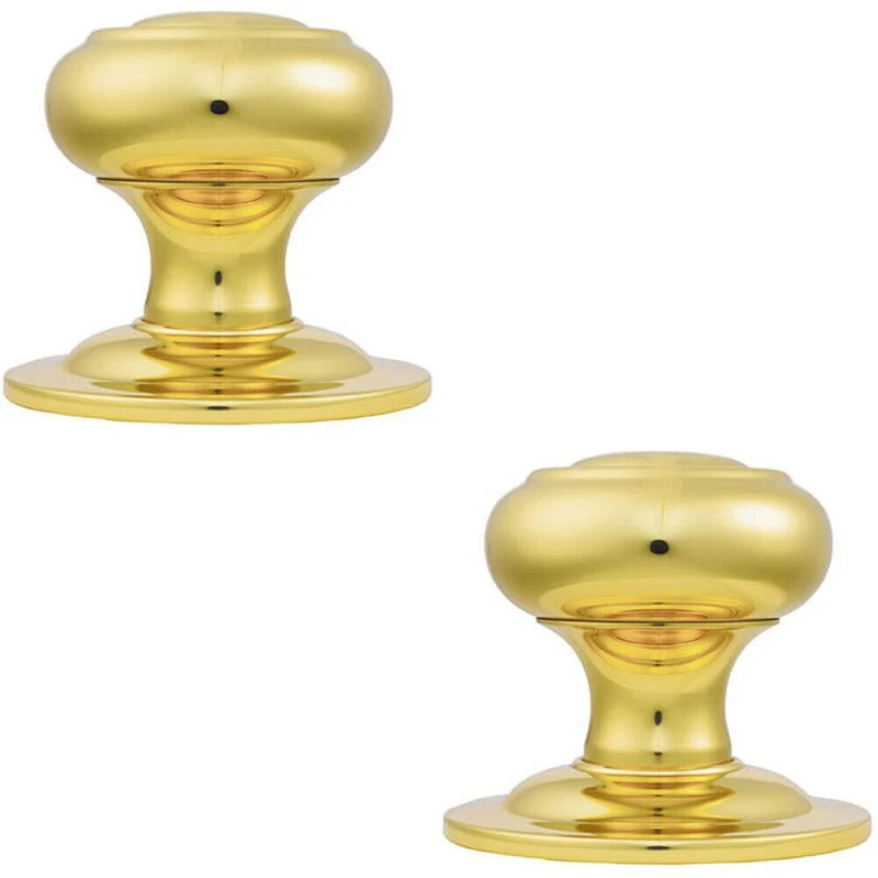 Image of Loops 2x 75mm Centre Door Knob Polished Brass Outdoor External Front Door Handle Metallics unisex