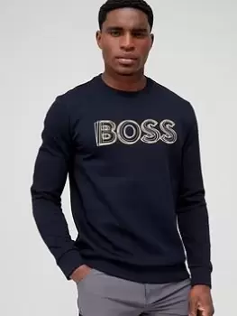 Image of BOSS Salbo 1 Logo Sweatshirt - Dark Blue, Dark Blue Size XL Men
